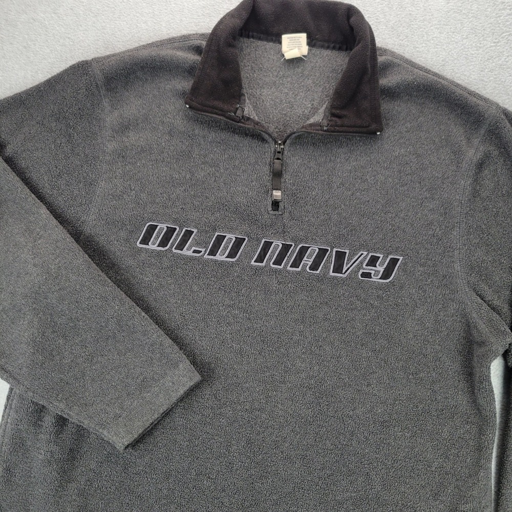 Old Navy Mens XL Quarter Zip Fleece Pullover Gray Embroidered Logo Y2K